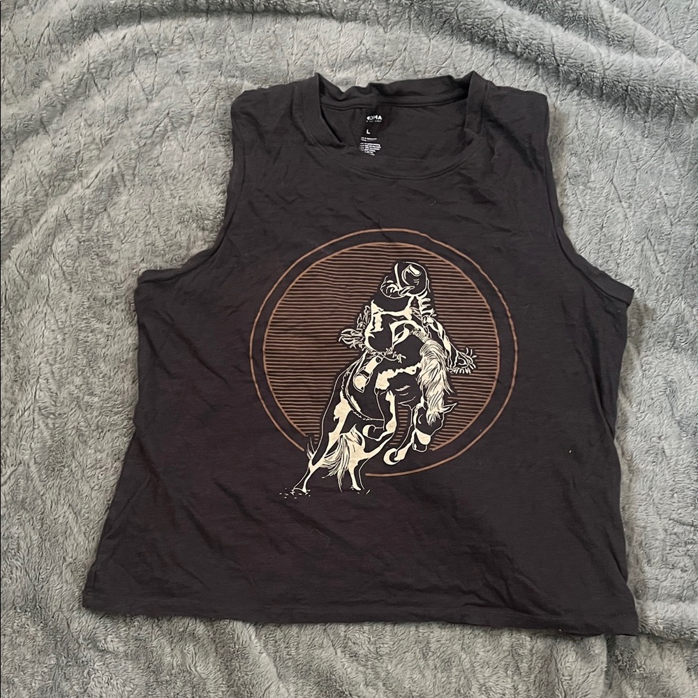Sonoma Black Sleeveless Tank with Rodeo Horse Graphic